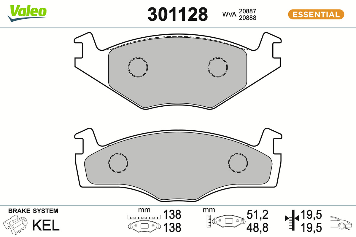 Jeu de 4 plaquettes de frein VALEO ref. 301128
